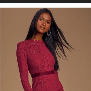 NEW Lulus Always Love You Dress XL Red Crochet Lace Long Sleeve Midi